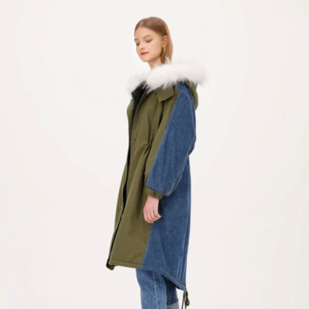 SJYP 데님 블록 푸드 퍼 점퍼