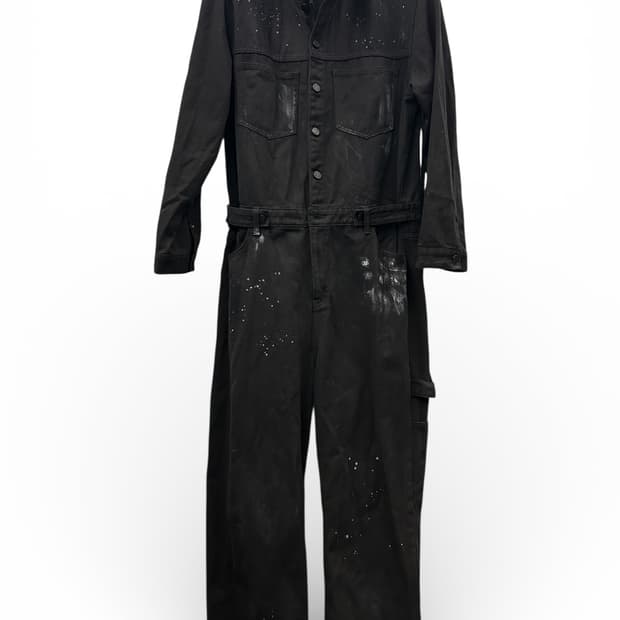 Avandress 블랙 데님 페인팅 워크웨어 점프수트