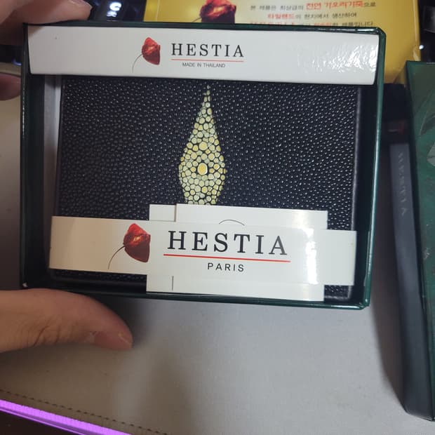 신품 천연 가오리 가죽 카드지갑