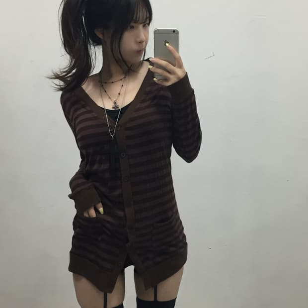 오네갸루 코코아  스트라이프 가디건