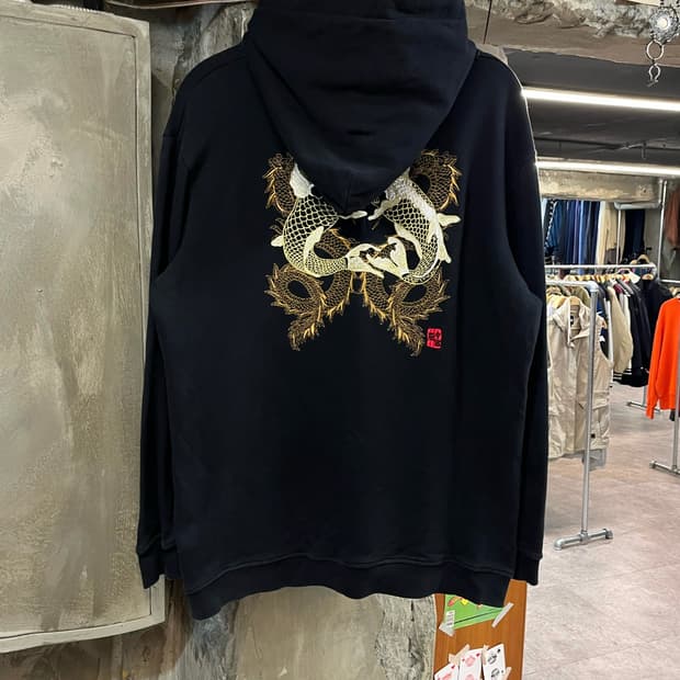 빈티지 잉어 자수 후드티 블랙 3XL #csz2384