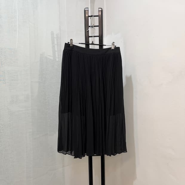 LIST 쉬폰 블랙 플리츠 주름 미디스커트 치마 4462