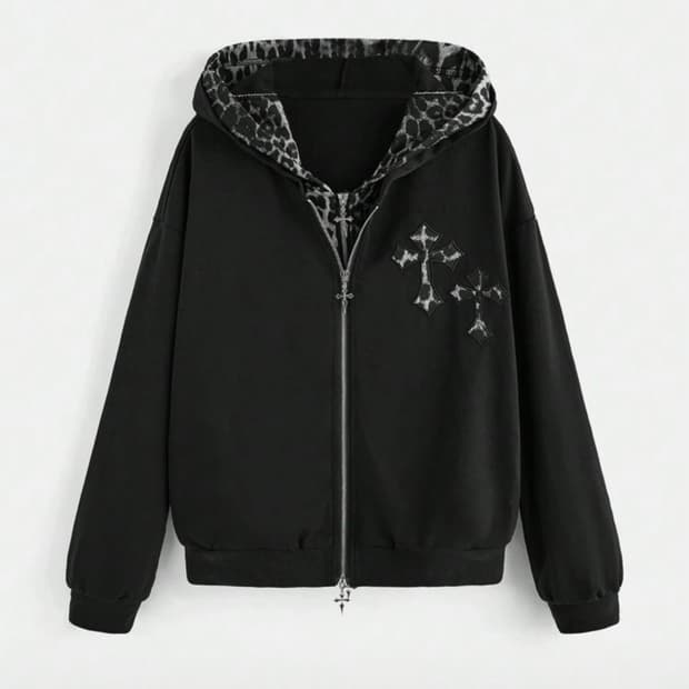 쉬인 레오파드 블랙 십자가 후드집업 양도