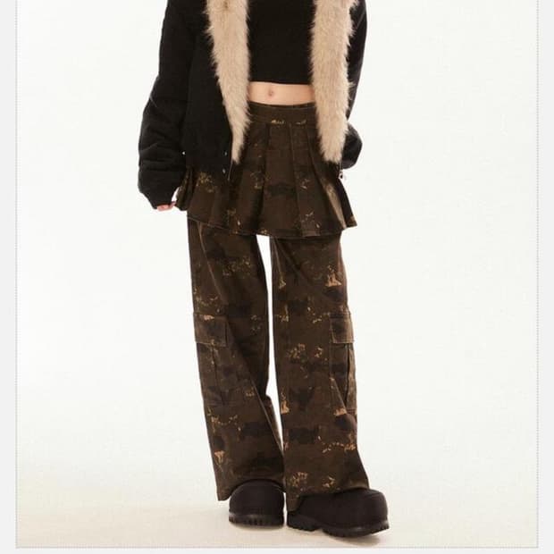 ezek 플리츠 레이어드 카모 바지