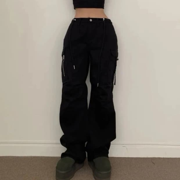 스토퍼 코튼 로우라이즈 카고팬츠 블랙