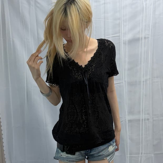 [Vintage] Lace Ribbon Detail Knit