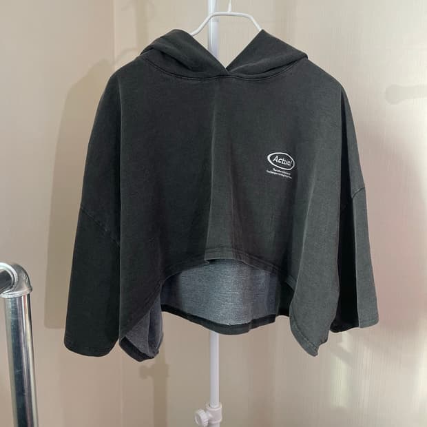 빈티지 차콜 크롭 후드