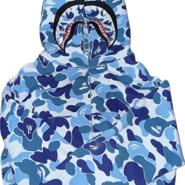 베이프 크리스탈 크롭 후드 집업 블루