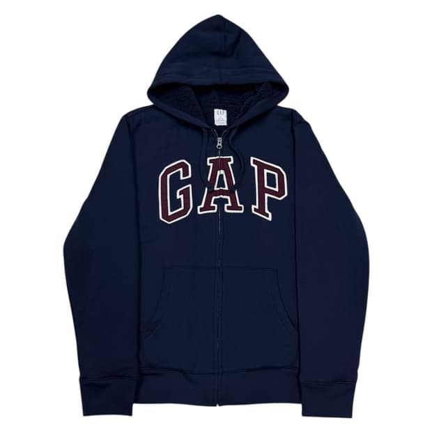 GAP 빈티지 스펠로고 보아털 후드집업 자켓 네이비 M