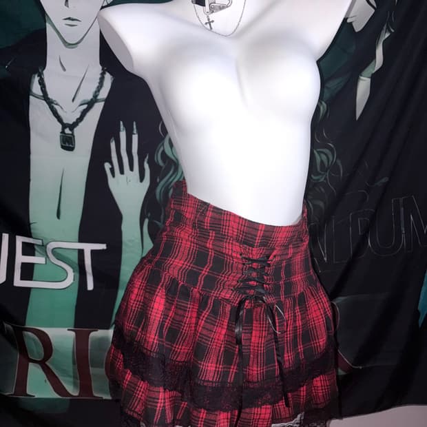 funk red checkered skirt