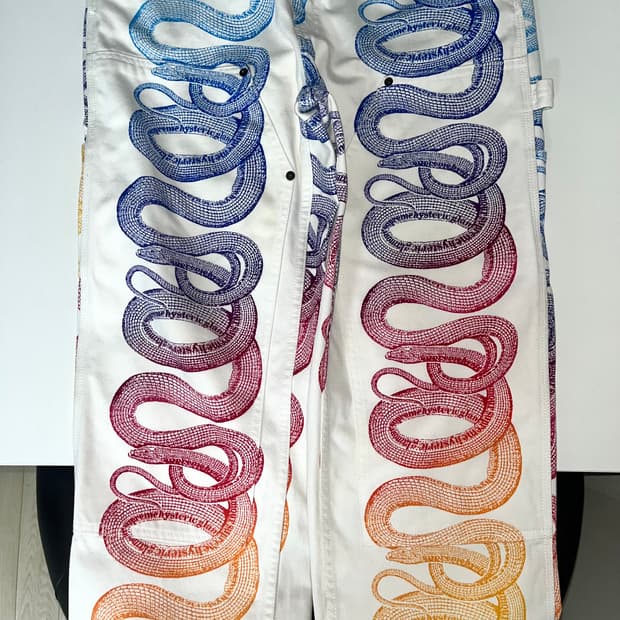 슈프림 x 히스테릭 글래머 스네이크 더블 니 데님 페인터 팬츠 화이트