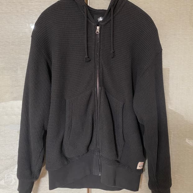 [S] 스투시 더블레이어 와플 후드집업 블랙