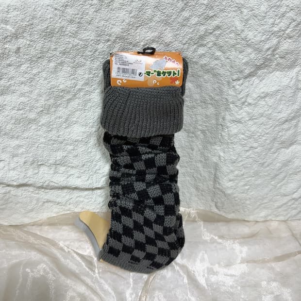 빈티지  캐시미어  블랙 그레이 체크 니트 발토시 레그워머