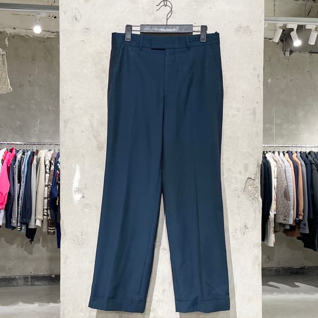 구찌 유니폼 딥 그린 폴드 햄 슬랙스