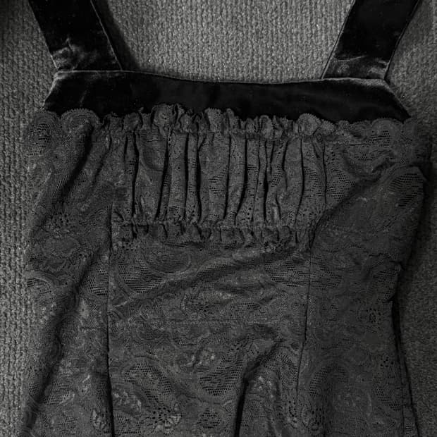 빈티지 오리엔탈 페어리 블랙 레이스 슬리브리스 나시 큐빈 크루빈티지