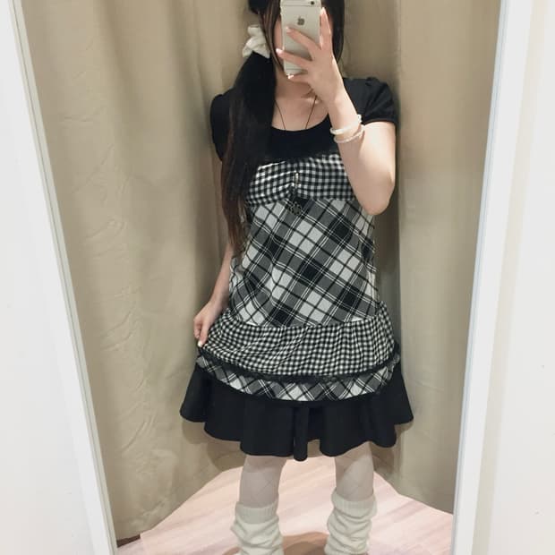 사와코 깜냥이 체크 반팔 🐼🎶