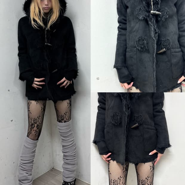 Black Fur Trimming Hoodie Jacket