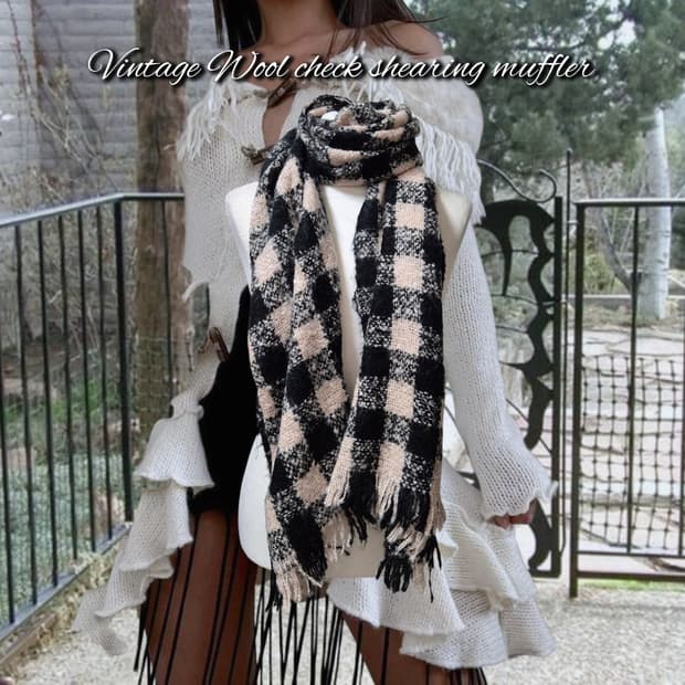 Vintage Wool check shearing muffler