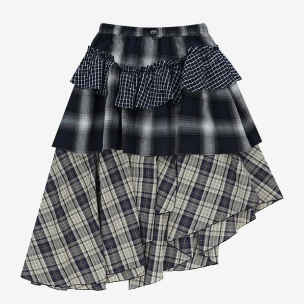 뚜오미오 체크 스커트 MIXED TIERED SKIRT