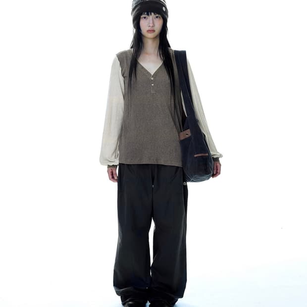 COYSEIO Lace Cotton Pants Navy 코이세이오 레이스