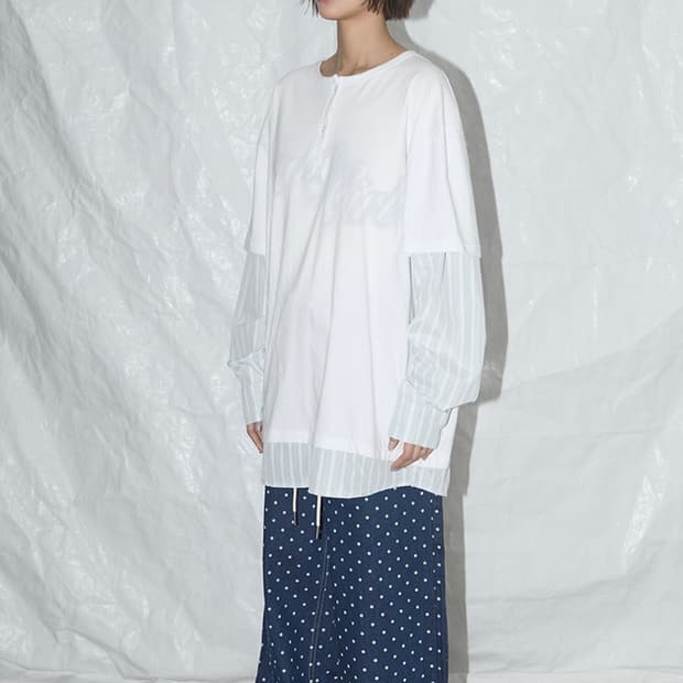 팬시클럽 베이비걸 스트라이프 레이어드 롱슬리브 화이트