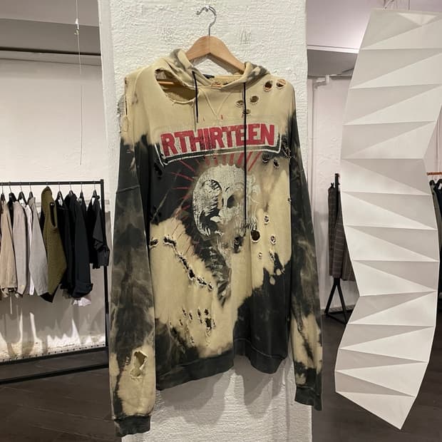 알썰틴(R13) 디스트레스드 오버사이즈 후드티셔츠