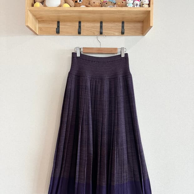 jpn 이세이미야케 퍼플 주름 미디 롱 스커트