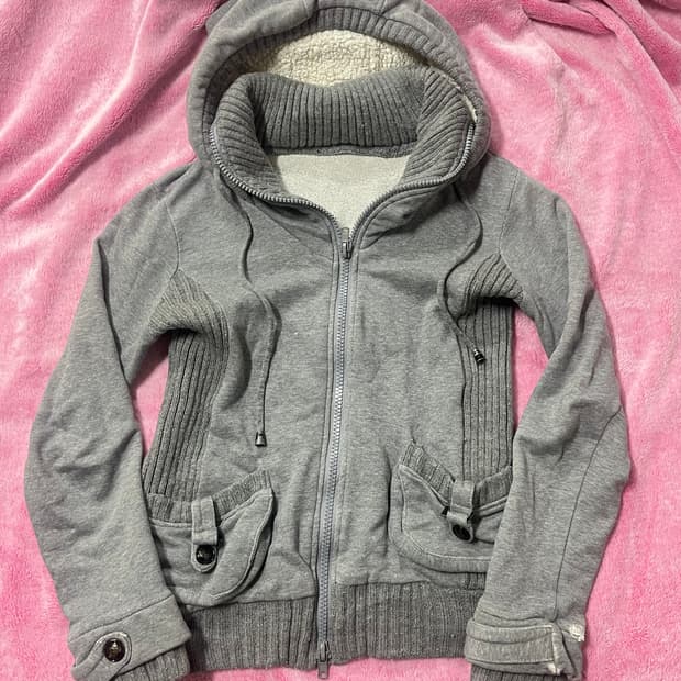 y2k 갸루 그레이 하이넥 후드집업 고스 펑크