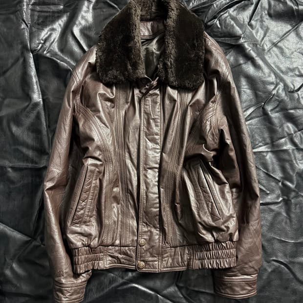 Brown leather bomber jacket
