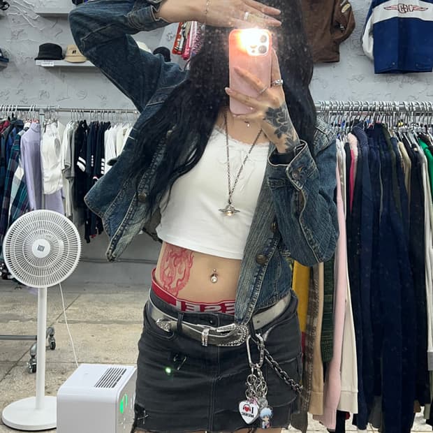 빈티지 펑크 그런지 데님자켓 90