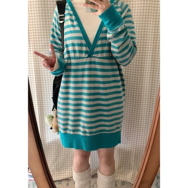하구미 기모 스트라이프 후드 원피스