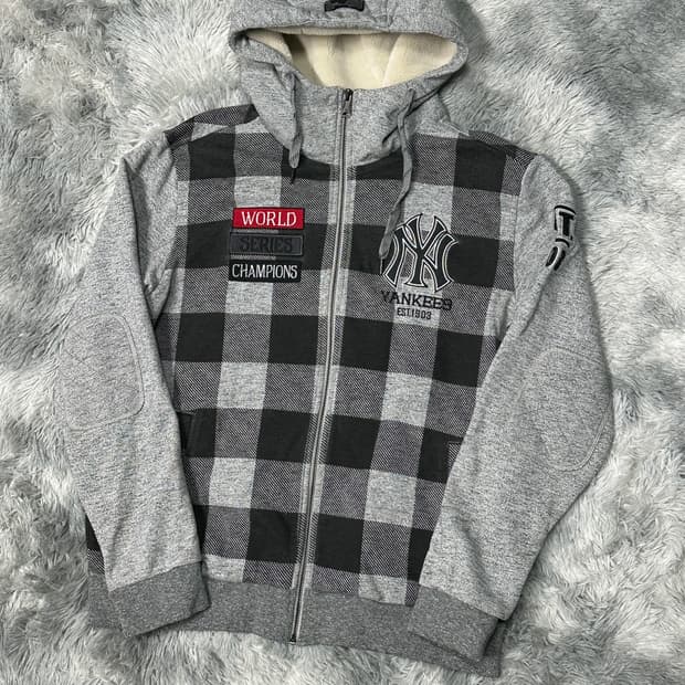 MLB 뉴욕양키스 체크 후드집업 XL
