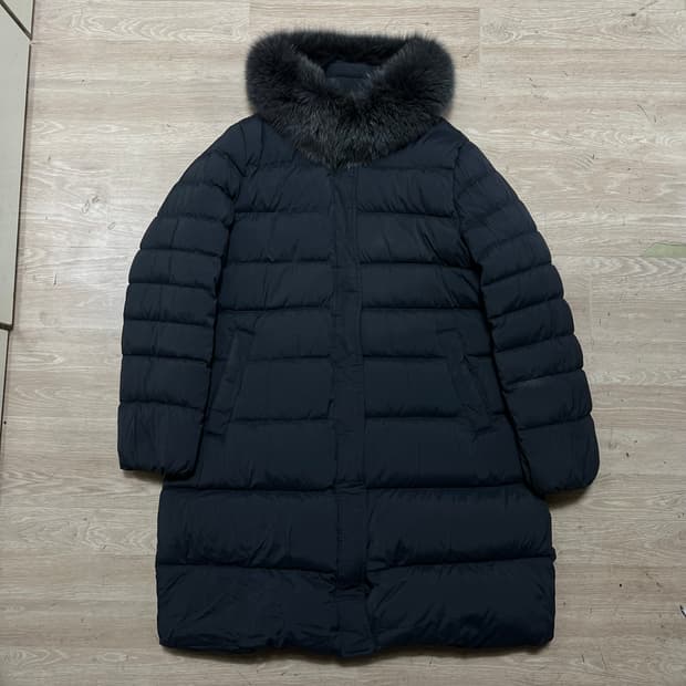 쉬즈미스 여성 덕다운 폭스퍼 트리밍 스탠드넥 롱패딩 [블랙] FREE