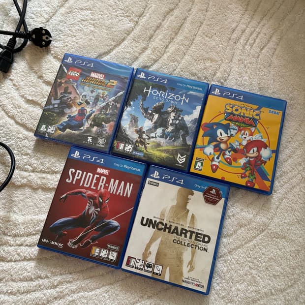 PS4 게임 타이틀 5종 (스파이더맨, 호라이즌, 소닉 등)