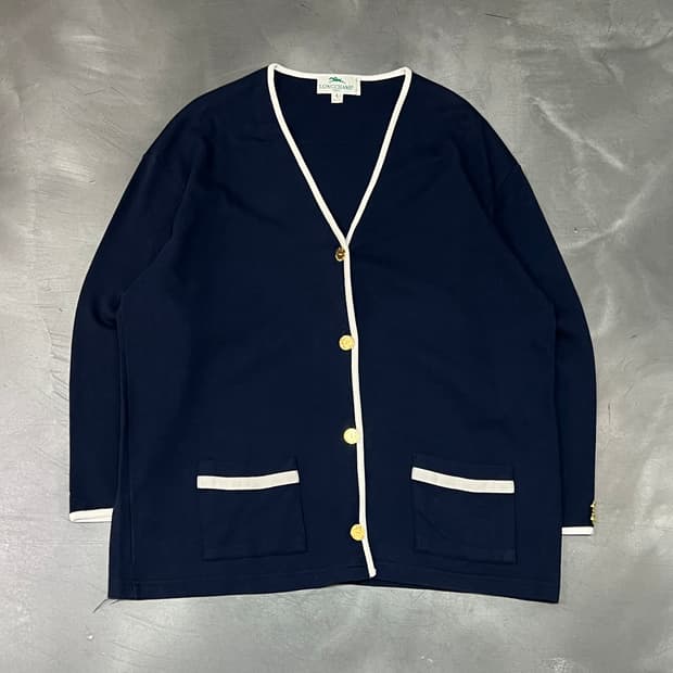  롱샴 배색 금장 가디건 y16267
