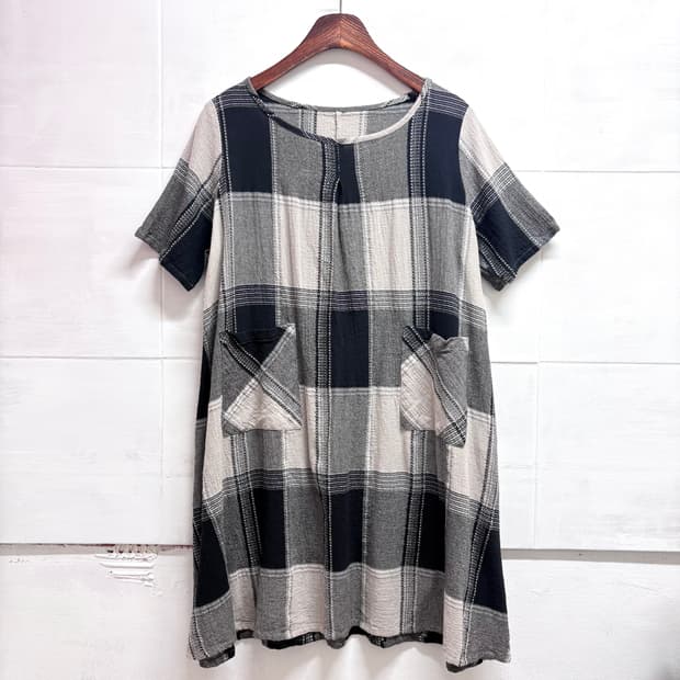 varrowda 코튼 체크 하구미 모리걸 원피스 JPN