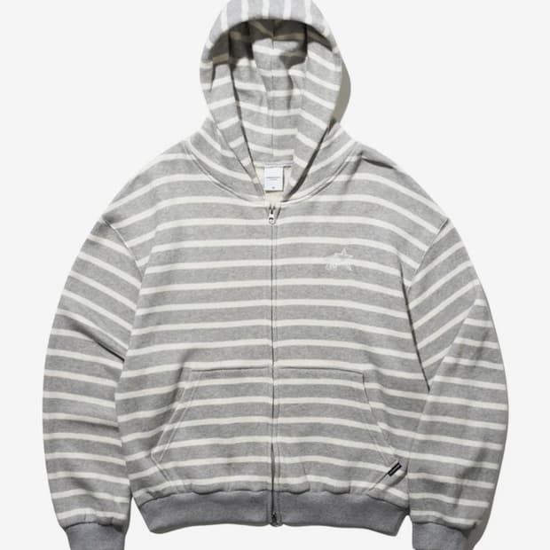 어반스터프 스트라이프 크롭 후드 집업 (그레이) 