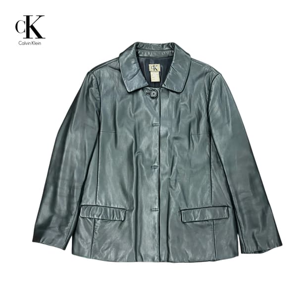 (M) 90s 캘빈클라인 혼방 레더 자켓