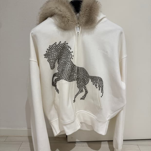 604 service studded faux fur hoodie