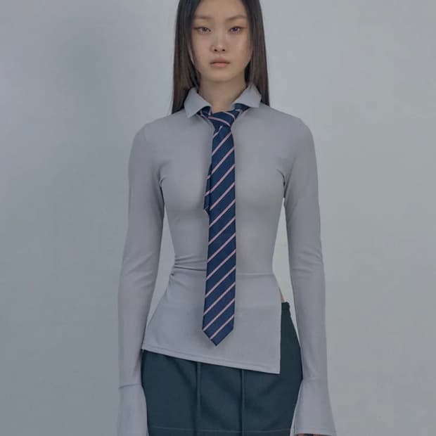 스컬프터 Button Down Bell Sleeve Tee Ice Gra