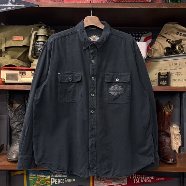 00s 할리데이비슨 플랩포켓 시그니처 패치 헤비코튼 셔츠 N280