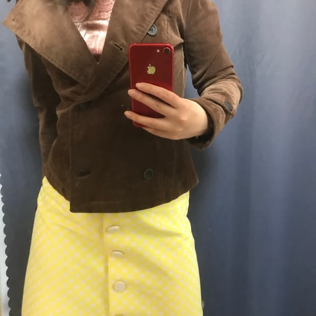 아이디 빈티지 도트 버튼 미디 스커트