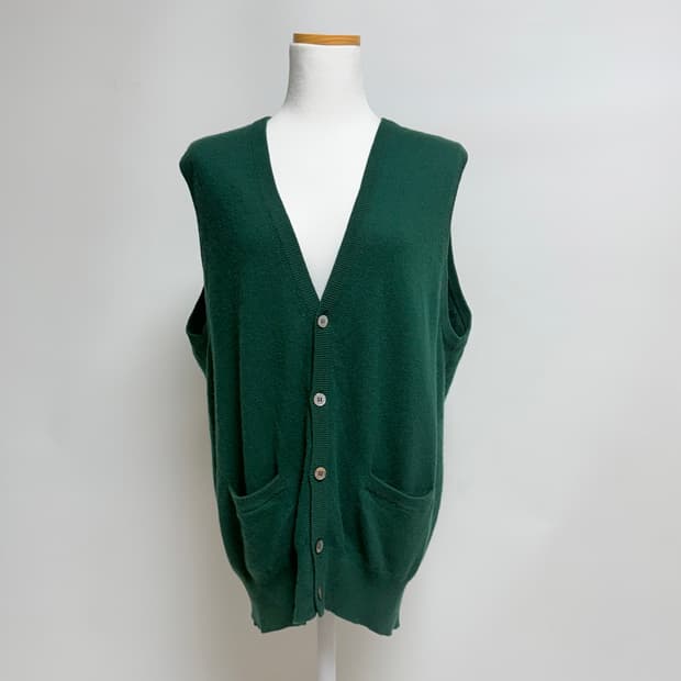 [캐시미어 100%] 그린 롱 브이넥 니트 조끼 베스트 LL