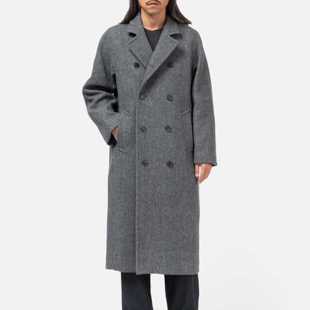 오라리 25fw 셔틀랜드 울 더블코트 헤링본 그레이 5