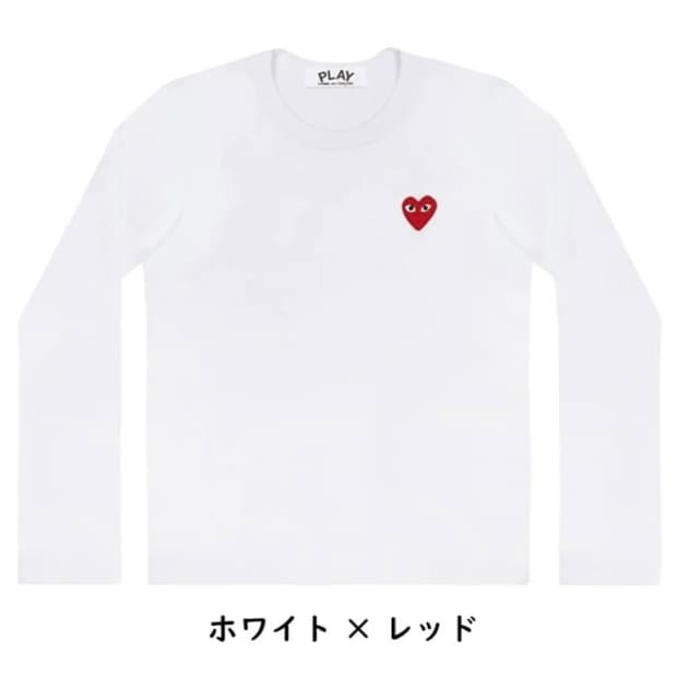 꼼데가르송 Play 롱슬리브 화이트/레드와펜 XL