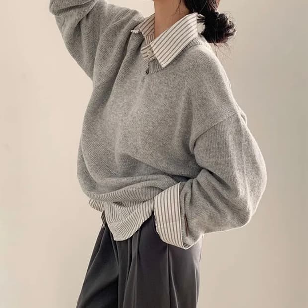 베이델리 페이버릿 패치 루즈핏 니트 그레이