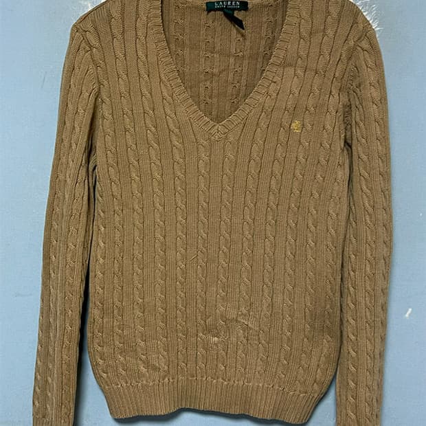 로렌 랄프로렌 여자 꽈배기니트 캐주얼 브이넥 M 95 66