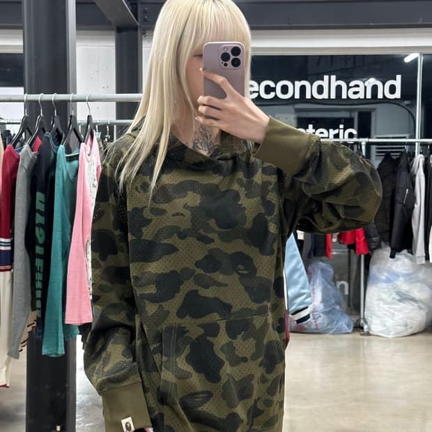 베이프 메쉬 카모 후드티