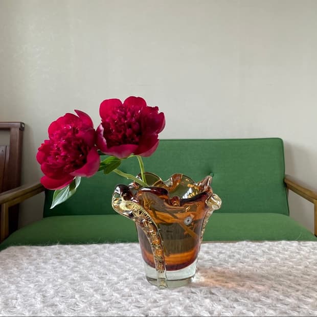 [빈티지 화병] 70’s Vintage 이와타 글라스 앰버 화병