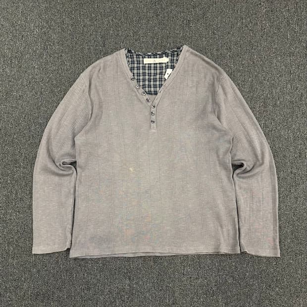 M)Japanese vintage 타탄체크 헨리넥 롱슬리브
